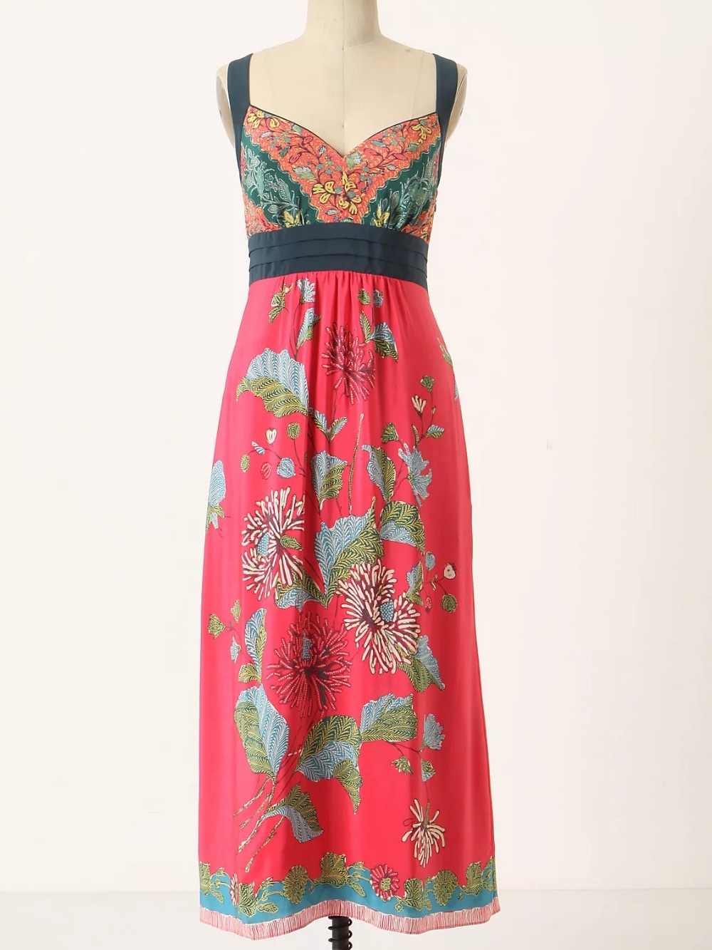 Anthropologie Edme &Esyllte Equinox Calling Silk Maxi Dress Pink Floral 8 Floral